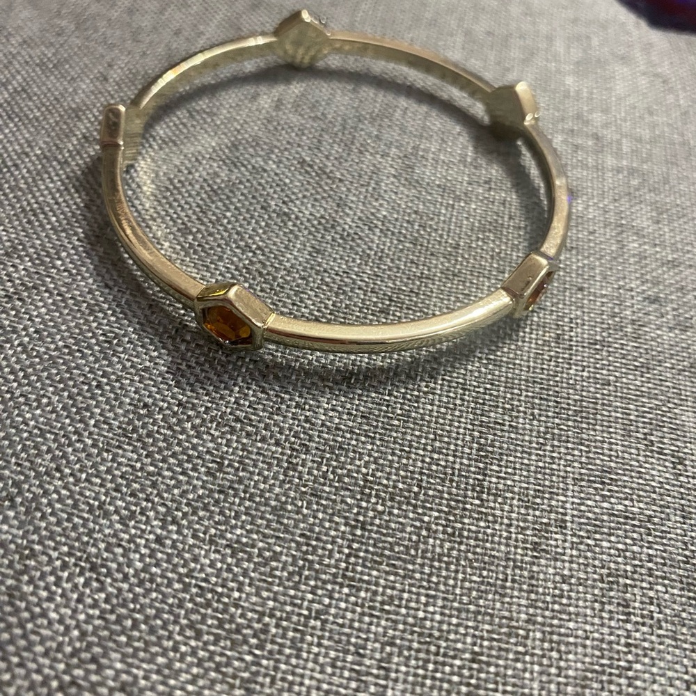 Elegant Gold Tone Bangle Bracelet with Rhinestones